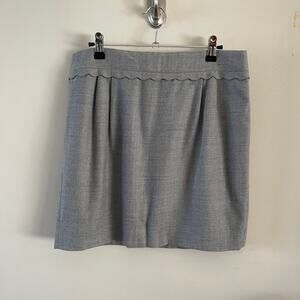 J Crew Factory Mini Skirt Womens 8 Gray Wool Blend Scallop Trim Career